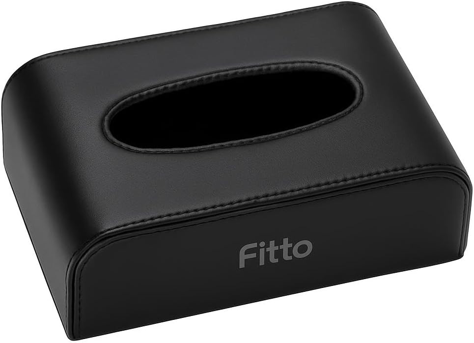 Car Leather Finish Carbon Fiber Refill Tissue Box Holder, Black