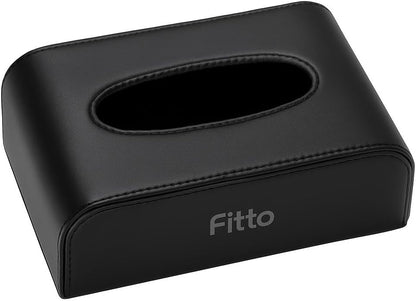 Car Leather Finish Carbon Fiber Refill Tissue Box Holder, Black