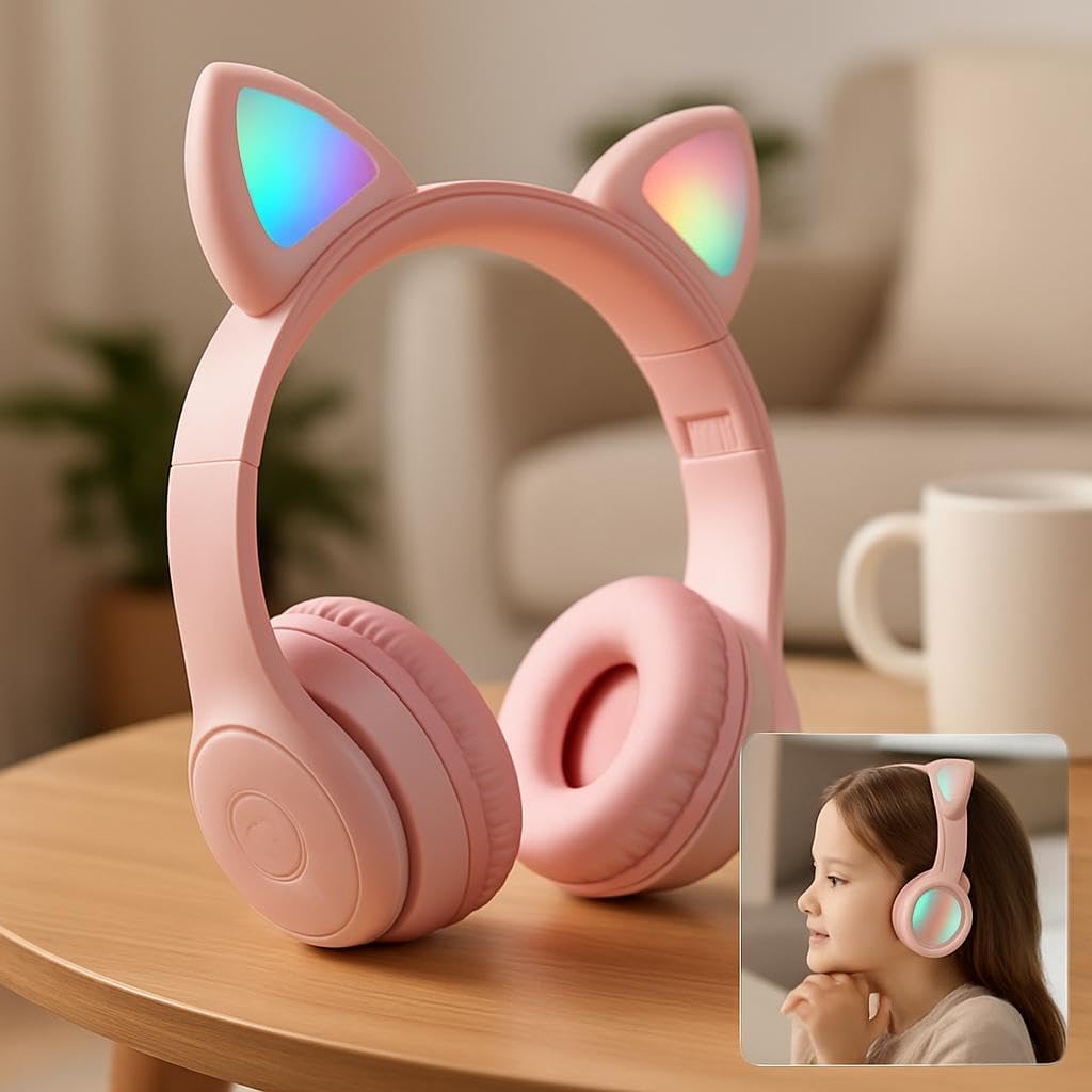 LED Kitten Kids Cat Bluetooth Headset - Rechargeable, Pink