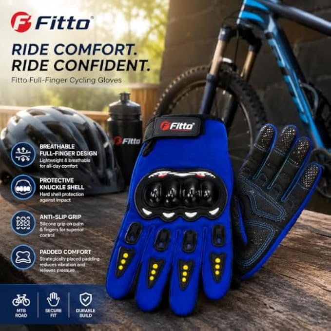 96 Pieces Full-Finger Cycling Gloves with Protective Knuckle Shell (Anti-Slip Grip and Padded Palm for MTB – Road and Outdoor Riding – Blue and Black)