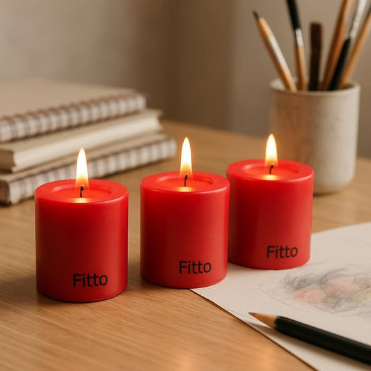 Pillar Candle Red Unscented 3 Piece Set 5x5cm for Home Decor, Weddings, Events & Relaxation