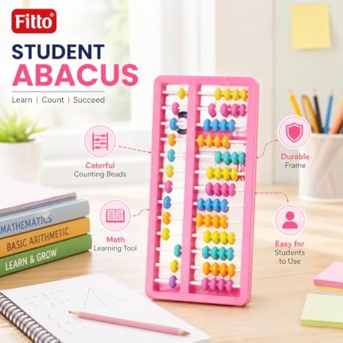 120 Pieces Student Abacus with Multicolor Counting Beads (Pink Frame Math Learning Tool for Counting and Basic Arithmetic)