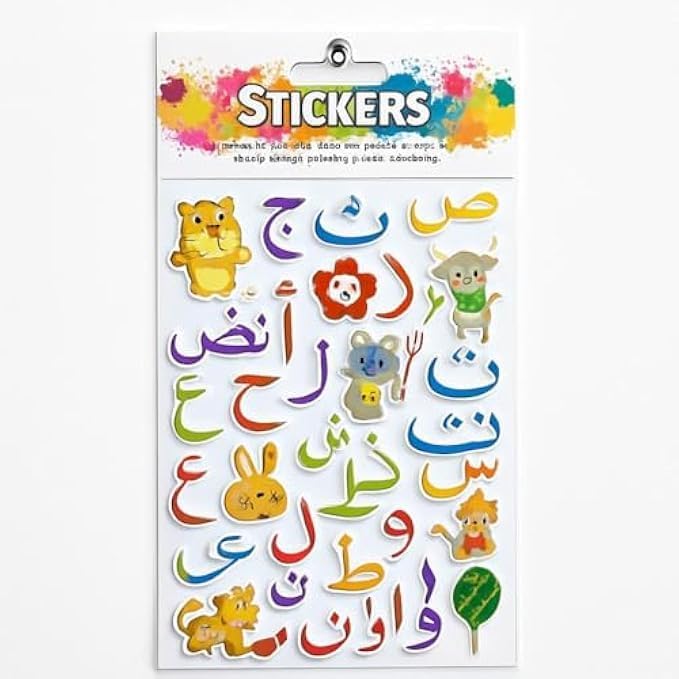 144 Pieces Arabic Alphabet Stickers (14x24cm Sheet – Arabic Letters Stickers for Kids – Classroom – Crafts – Scrapbooking)