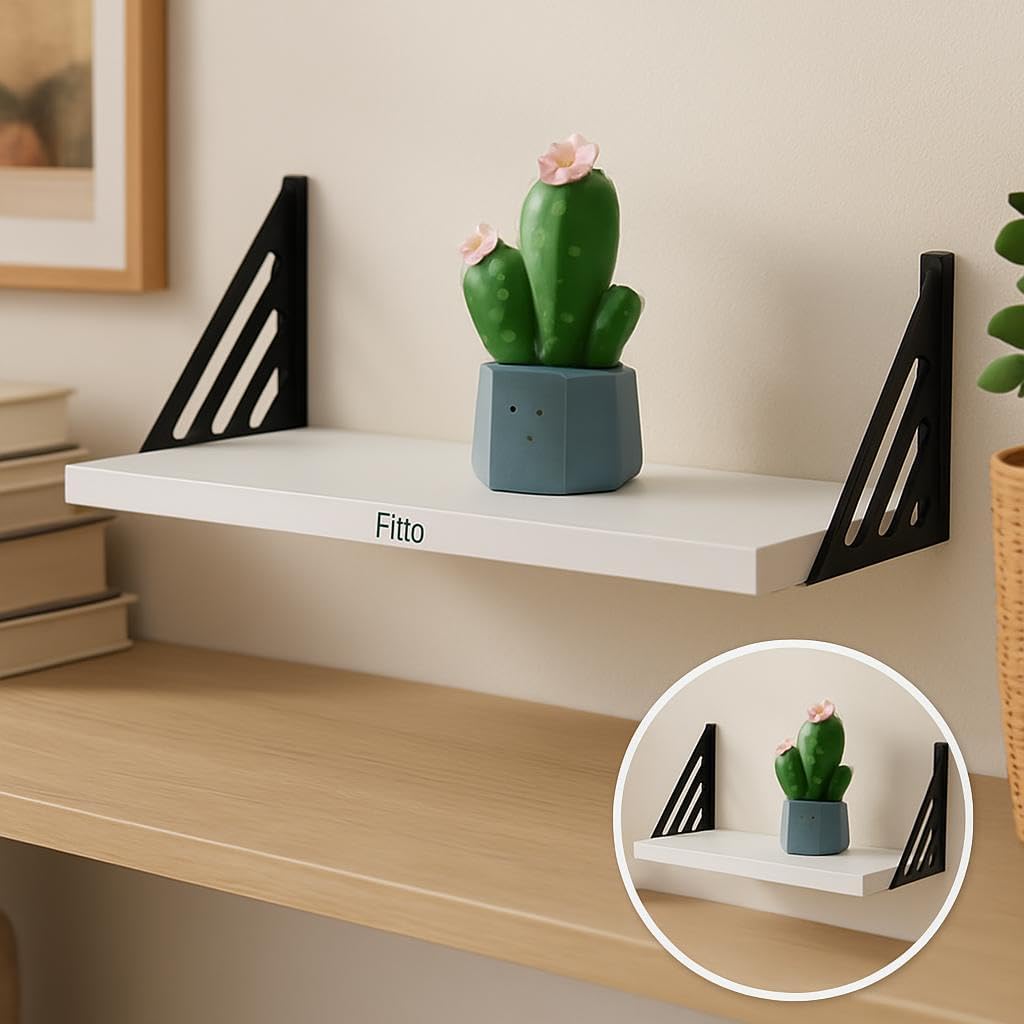 Floating Wall Shelf With Bracket 60X20X1.5cm, White