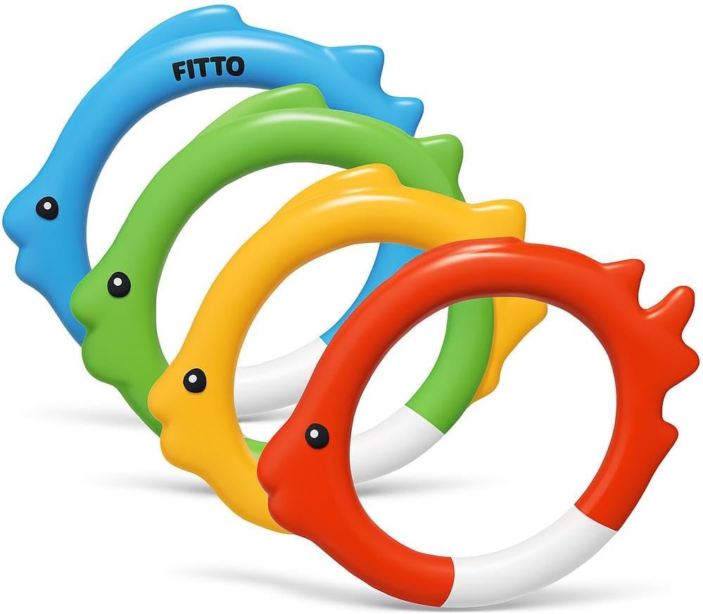 Underwater Diving Ring Set - Throw & Retrieve Toys for Swimming Pools, Diving Accessories & Pool Party Games - Pack of 4