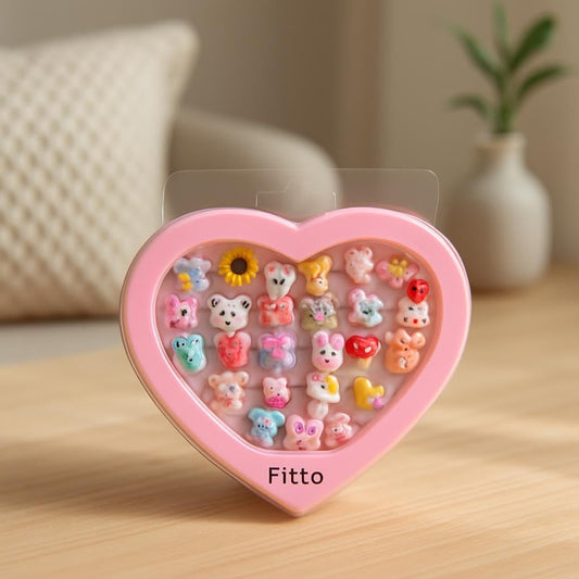 Multi-Color Heart-Shaped Plastic Finger Rings in Beautiful Packing