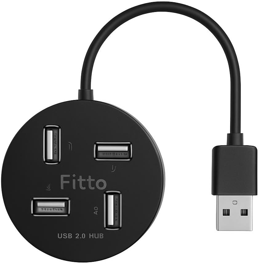 96 Pieces 4 Port USB Hub USB 2.0 Round Splitter Boxes with Long Cable - Black