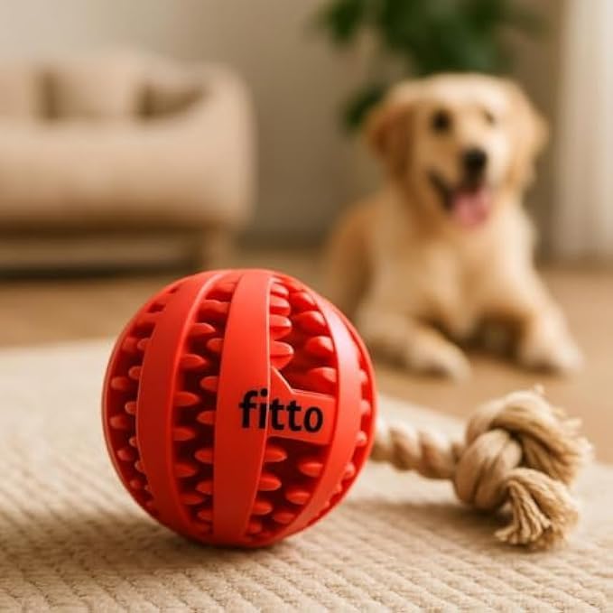 Pet Toy Ball Red 7x7cm - Small Rubber Chew & Fetch Ball for Dogs Cats Puppy Kitten Play Toy