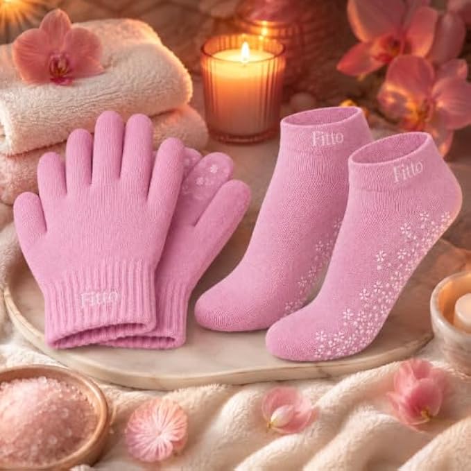 96 Pieces Spa Gel Socks and Gloves Set Pink Moisturizing Hand and Foot Care Sets (Soft Stretch Reusable Home Spa Accessories)