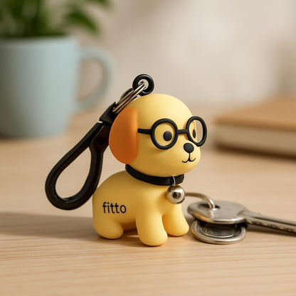 Silicone Keychain - Funny Dog with Glasses, Yellow