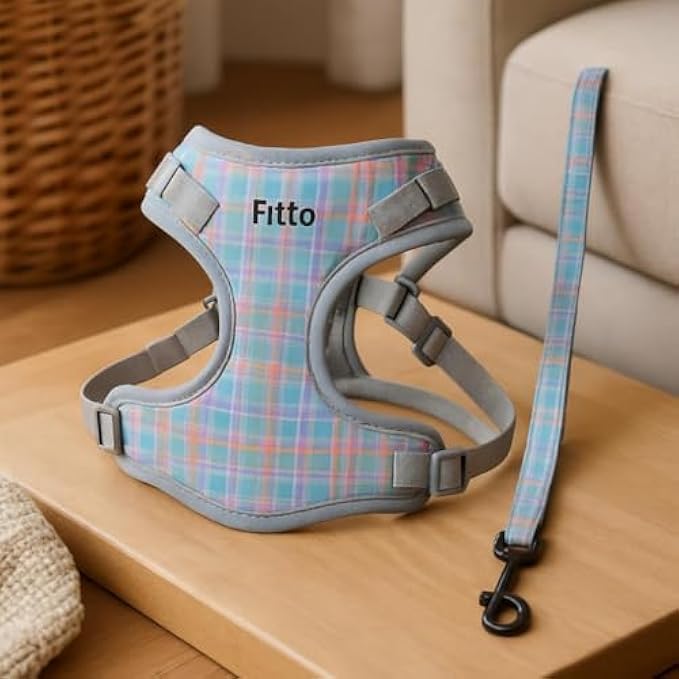 Dog & Cat Harness and Lead Set Size M 29x20cm Adjustable No-Pull Padded Breathable Nylon Vest Leash Reflective