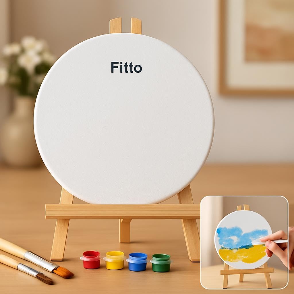 96 Pieces 20cm Round Canvas withs (29cm Wooden Easel Stand for Art and Painting)