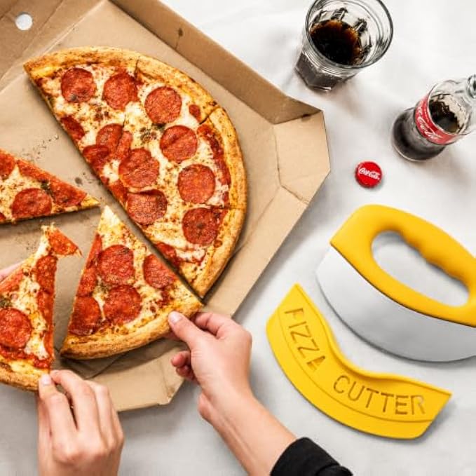 120 Pieces Mezzaluna Pizza Cutter Yellow Rocker Knives with Stainless Steel Blade (Curved Pizza Slicer with Protective Cover)