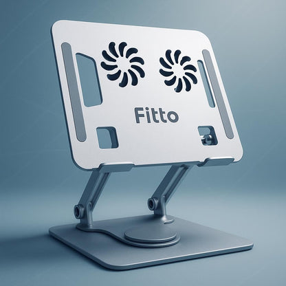 Aluminium Tabletop Laptop Stand with Double Fan 360 Degree Rotating Cooling