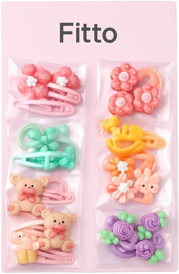 Multicolor Tic-Tac Hair Clip & Rubber Band Set, Pack of 8
