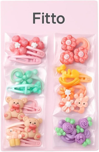 Multicolor Tic-Tac Hair Clip & Rubber Band Set, Pack of 8