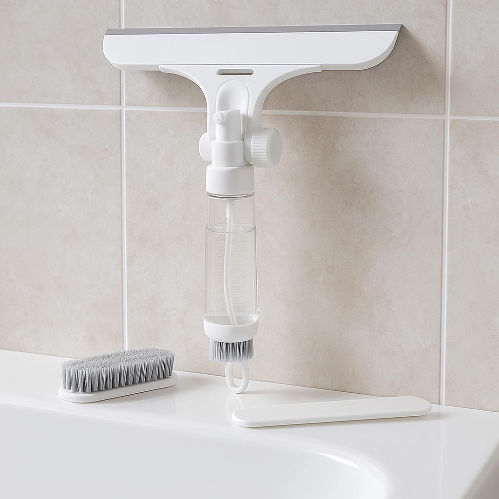 Squeegee for Shower Glass Door, 10 Inch Multi-Purpose Silicone Squeegee, White & Blue, for Window, Car Windshield, Bathroom Glass Doors and Tile Cleaning, Includes Adhesive Hook