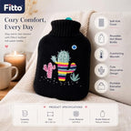 96 Pieces 2L Hot Water Bags with Black Knitted Cover (Reusable Warm Water Bottle with Leak-Resistant Stopper for Bed – Sofa and Daily Comfort)
