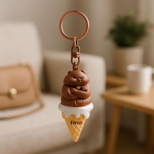 Creative Ice Cream Keychain - PVC & Rubber, Brown