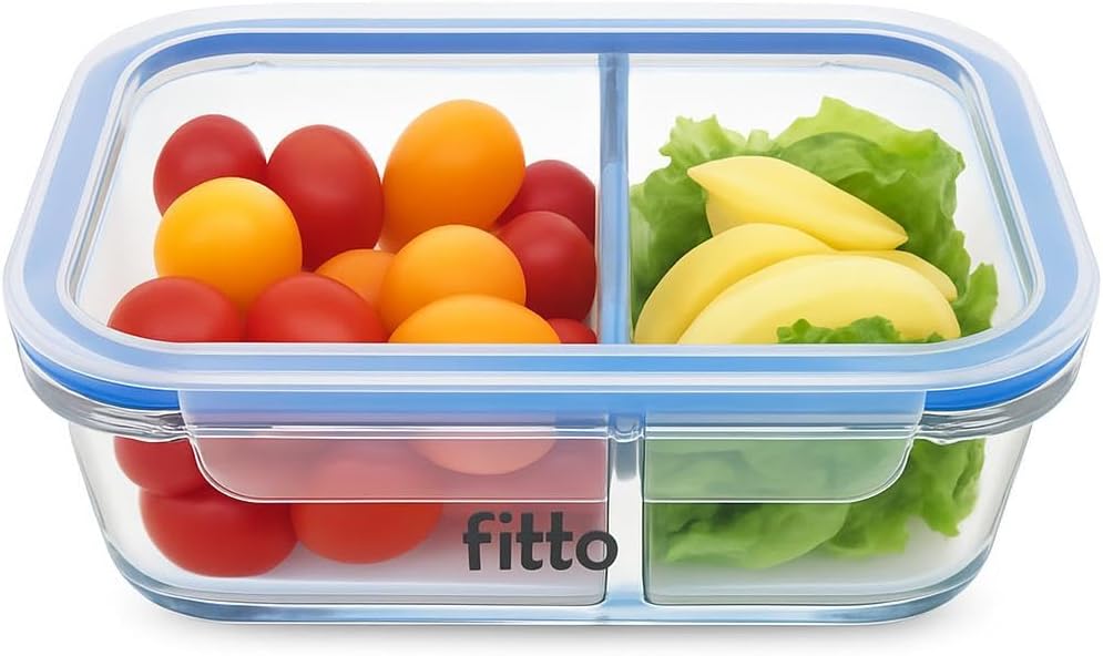 Glass Storage Food Container with Full Divider, 700ml