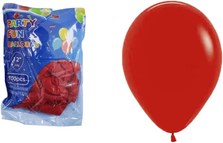 Latex Party Standard Balloons 100 Pcs 12 Inch Red for Weddings, Birthdays, Special Occasions – Bulk Latex Party Supply, Event Decor