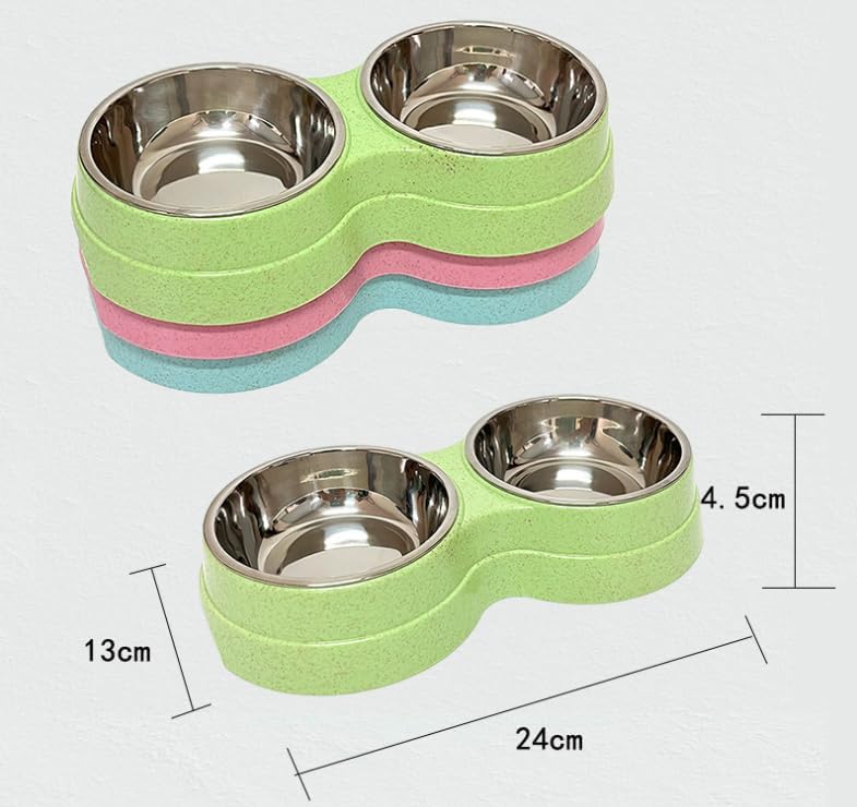 Cat & Dog Double Feeding Bowl – Dual Stainless Steel Bowls – Assorted Colors