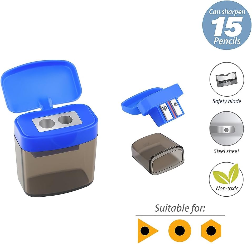120 Pieces Blue Sharpeners with Container - 1 Piece Pencil Sharpener for Office and School