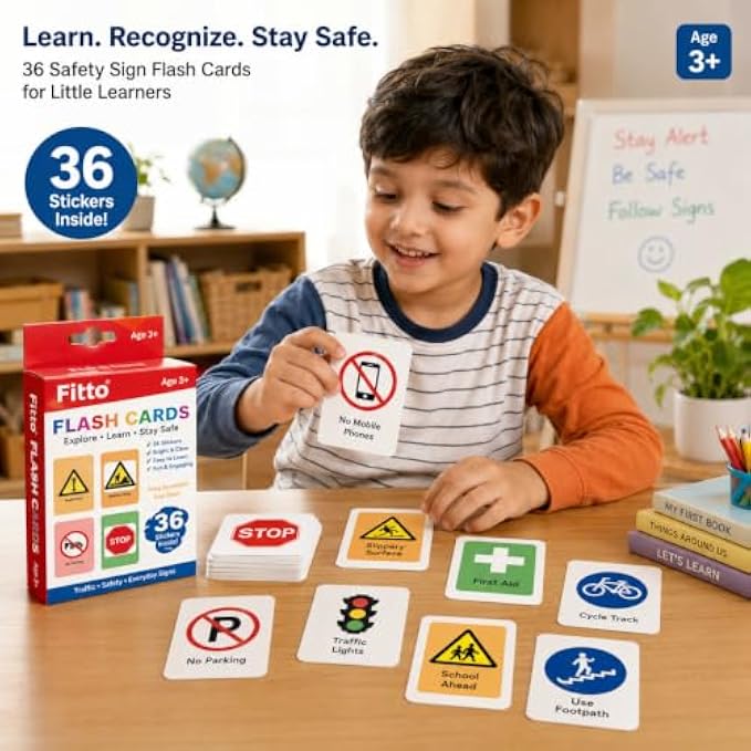 120 Pieces Traffic and Safety Signs Flash Cards (36-Piece Educational Road Sign Learning Set with Bright Illustrations and Portable Storage Box)