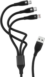 120 Pieces 3 in 1 Data Cables (USB to Micro USB – Type C – Lightning – 3.0 Amp – 1.5m – Black)