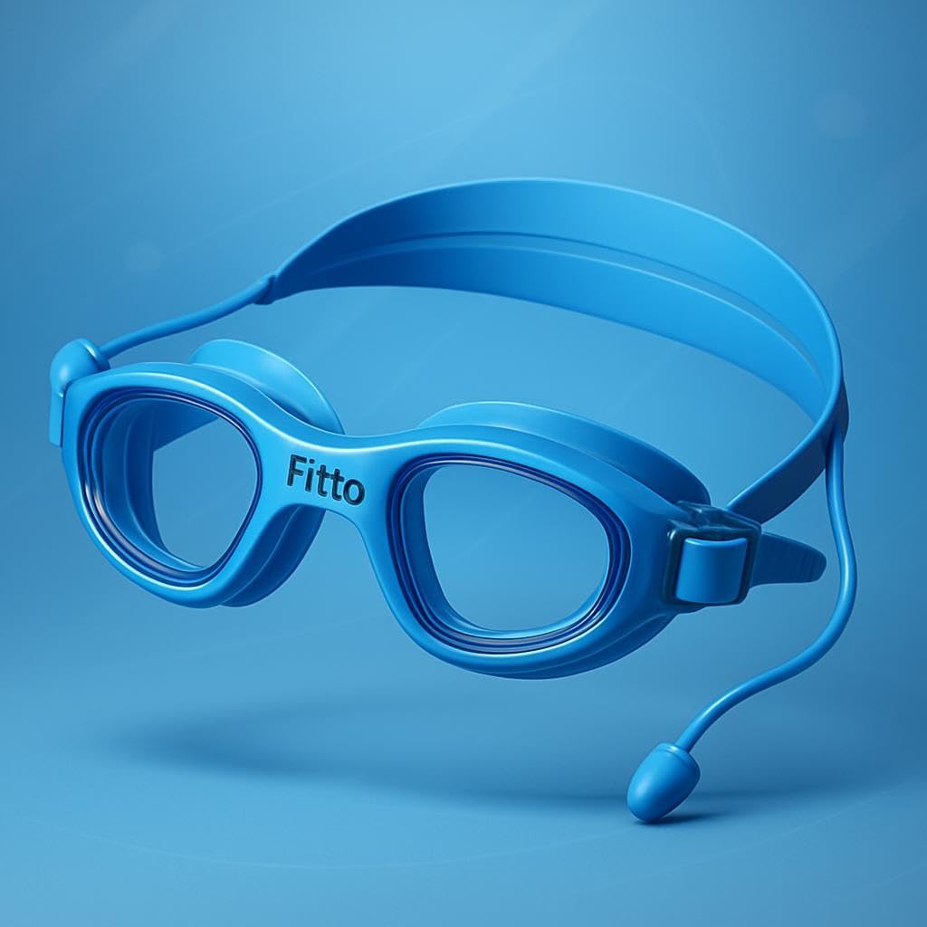 Blue Swimming Goggles with Anti-Fog, UV Protection, Adjustable Strap & Ear Buds – Silicon & Plastic Design