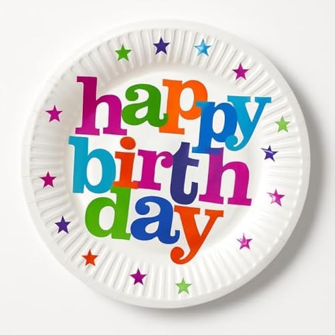 144 Pieces Happy Birthday Round Paper Plates (7 Inch Disposable Party Plates for Birthday Tableware)