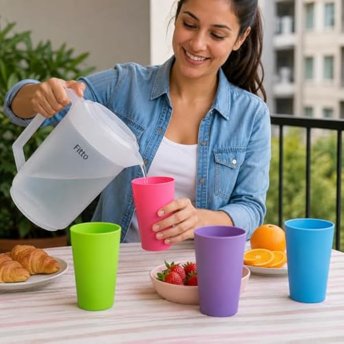96 Pieces Plastic Water Jugs (4-Glass Set – 2000ml Jug and 300ml Cups – BPA-Free Food-Grade Drinkware Set for Water – Juice – Iced Tea and Everyday Family Use)