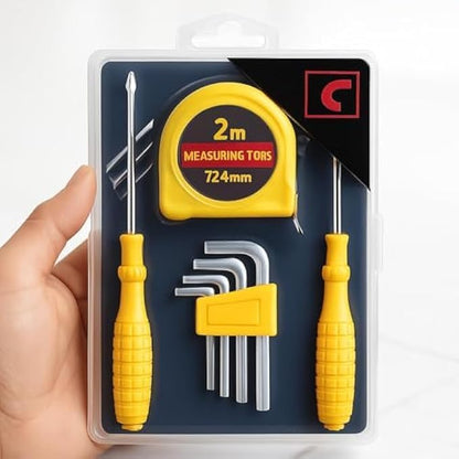 Multipurpose Tool Kit – Measuring Tape, Utility Cutter, L-Shape Hex Key (Allen) Set & Screwdriver Set, Compact Portable Hand Tools