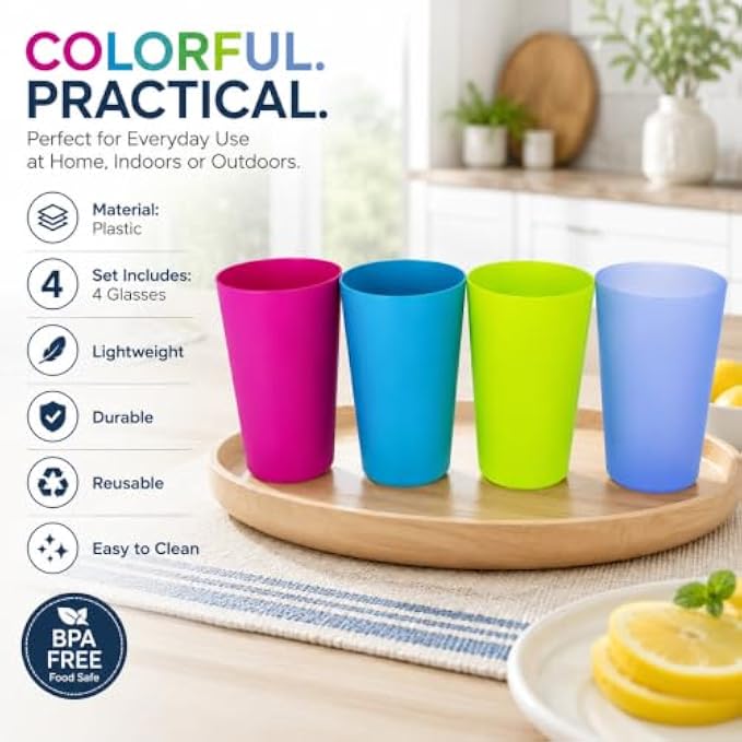 240 Pieces 4 Piece Plastic Tumbler Sets (Reusable Lightweight Drinking Cups – Durable Everyday Cups for Water Juice Milk Picnics Parties Home – Assorted Colors)