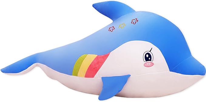 Fitto Dolphin Plush Toy - 45cm Blue Soft Cuddly Stuffed Animal - Adorable Gift for Kids, Toddlers & Adults - Perfect for Cuddling, Sleeping, & Room Decoration - Durable & High-Quality Plush Toy