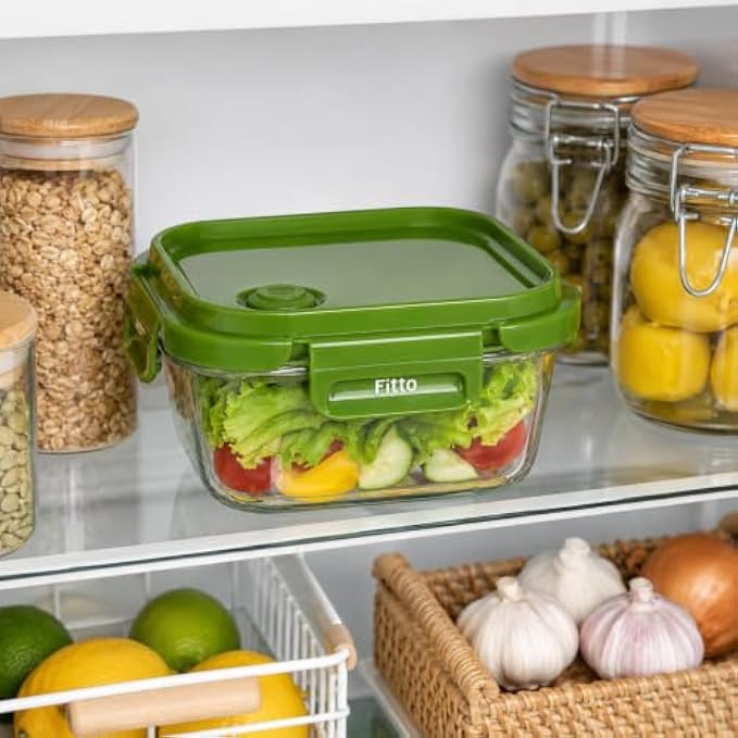 96 Pieces 520 ML Square Glass Food Storage Containers with Green Leak-Resistant Lid (4-Side Locking Clips – Stackable Kitchen Storage Box)