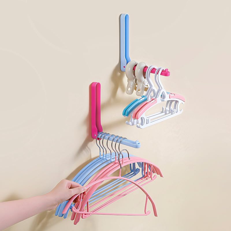 120 Pieces 90 Degree Foldable Adhesive Space-Saving Clothes Hanger Storage - Hold uptos (5kgs – Rose Red & Blue - 2-Pack)