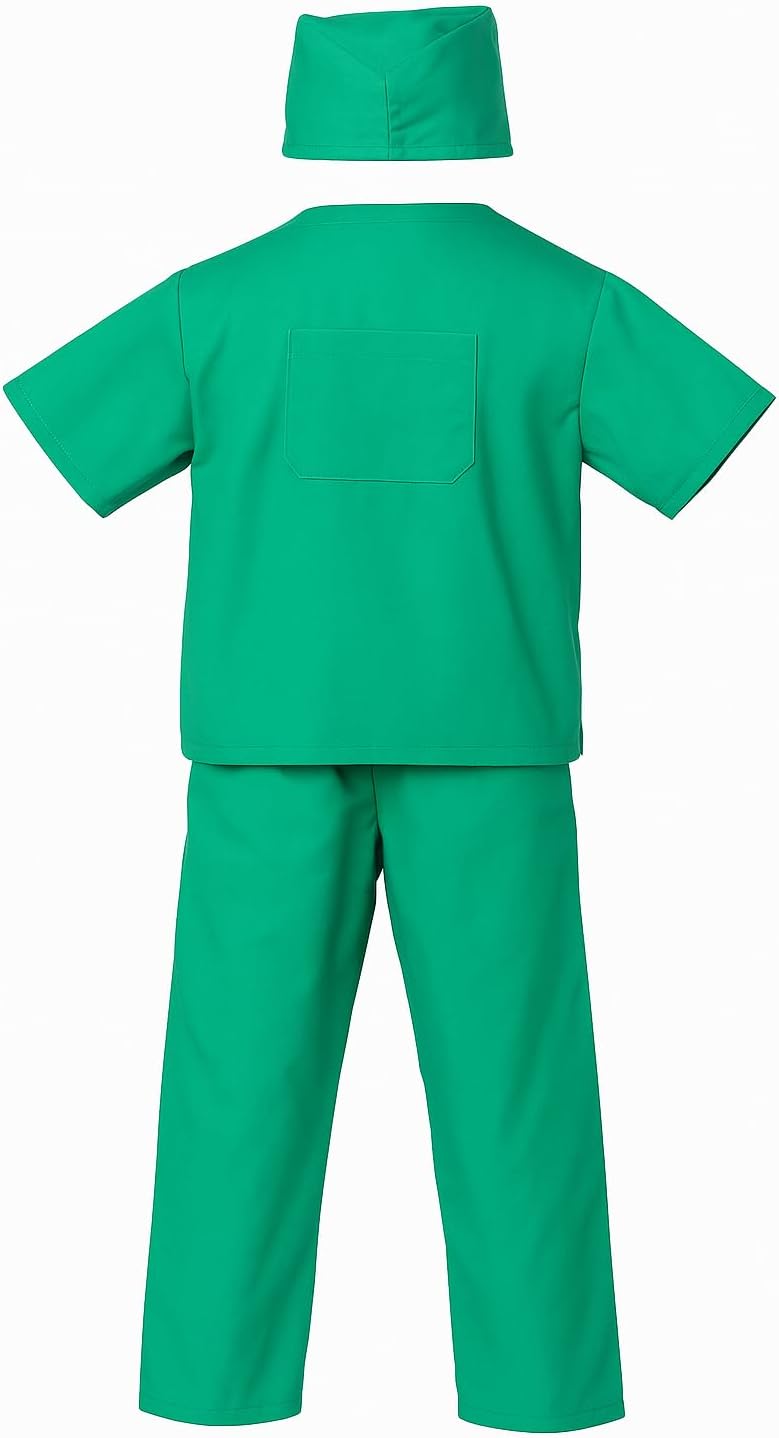 Surgeon & Doctor Green Scrubs Costume Set - Complete Outfit with Hat, Top, Pants, and Glasses - Perfect for Halloween, Cosplay, and Dress-Up