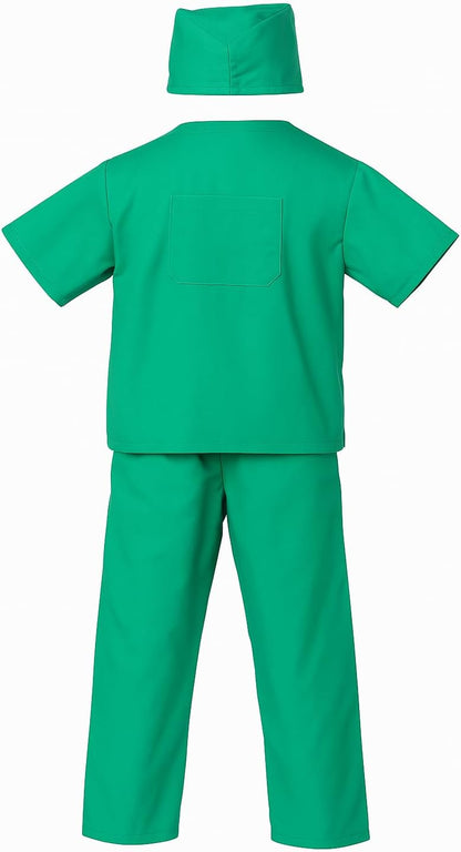 Surgeon & Doctor Green Scrubs Costume Set - Complete Outfit with Hat, Top, Pants, and Glasses - Perfect for Halloween, Cosplay, and Dress-Up
