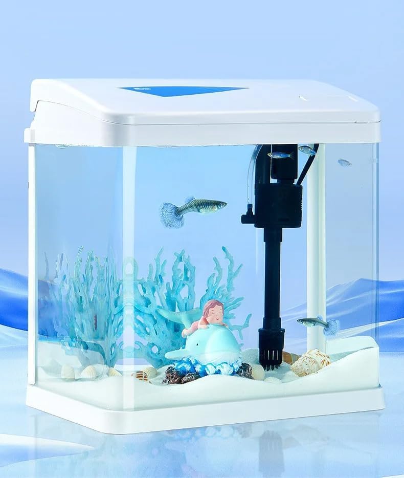 48 Pieces Aquarium -s (30 Litre Capacity – 38 x 32.4 x 42.5 cm – Full Set Table Top Fish Tank with Energy-Saving Colorful LED Light – Top Water Filter – Air Blower – and Feeding Hole – Perfect for Small Fish – Shrimp – and Aquatic Decor in Home or Office)