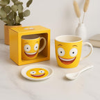96 Pieces Yellow Ceramic Mugs with Lol Emoji Smile (Spoon & Lid – Fun Coffee Cup for Home & Office)