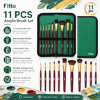 72 Pieces 11-Piece Acrylic Paint Brush Sets with Mixed Shapes and Portable Zip Case (Burgundy and Green)