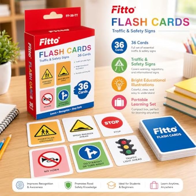 120 Pieces Traffic and Safety Signs Flash Cards (36-Piece Educational Road Sign Learning Set with Bright Illustrations and Portable Storage Box)