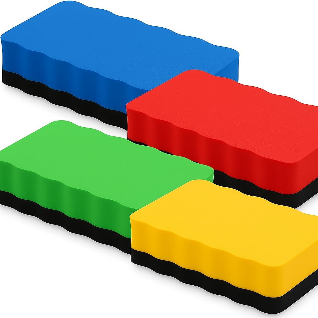 144 Pieces Board Erasers (132mm x 60mm x 20mm Assorted Colors for Whiteboards and Chalkboards)