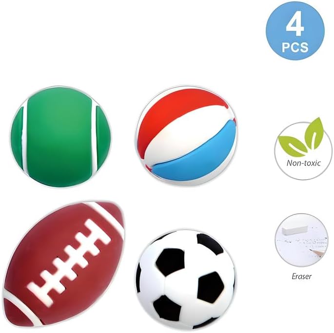 120 Pieces Play Ball Shaped Erasers 4 Pack Assorted Colors for School (Art & Office)