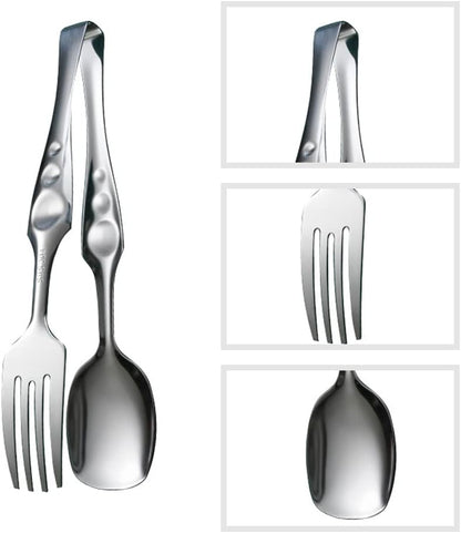 3-in-1 Fork Spoon Tong – Multifunctional Kitchen Utensil, Stainless Steel with Heat-Resistant Handles, Ideal for Serving, Cooking, and Grilling – Durable, Easy to Clean