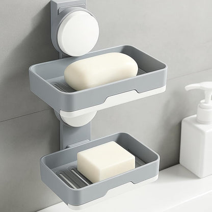 Double Soap Holder with Suction Cup, Double Layer, Removable, Space Saving, Strong Soap Holder