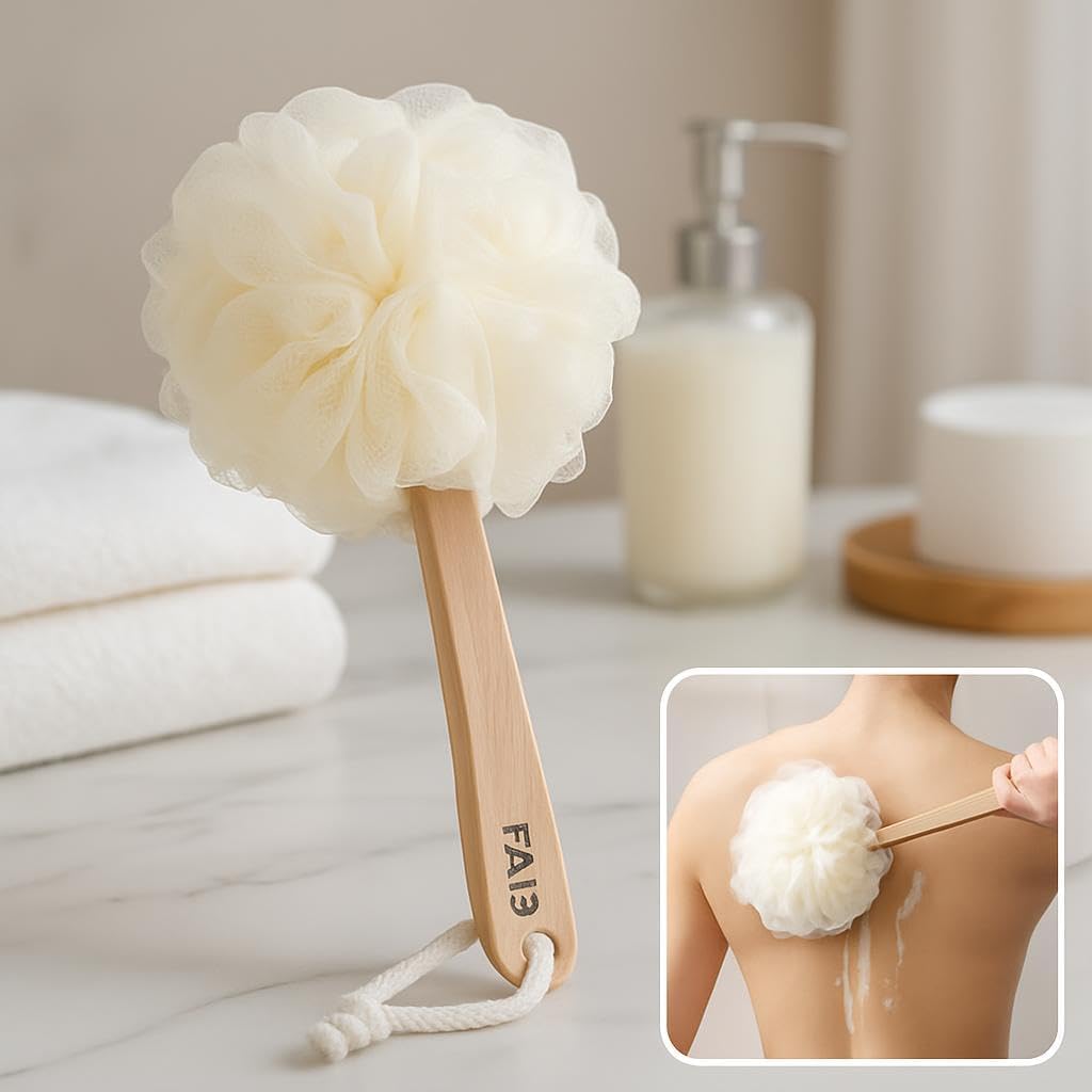 Shower Loofah Body & Back Scrubber - Exfoliating Luffa Bath Brush on a Stick