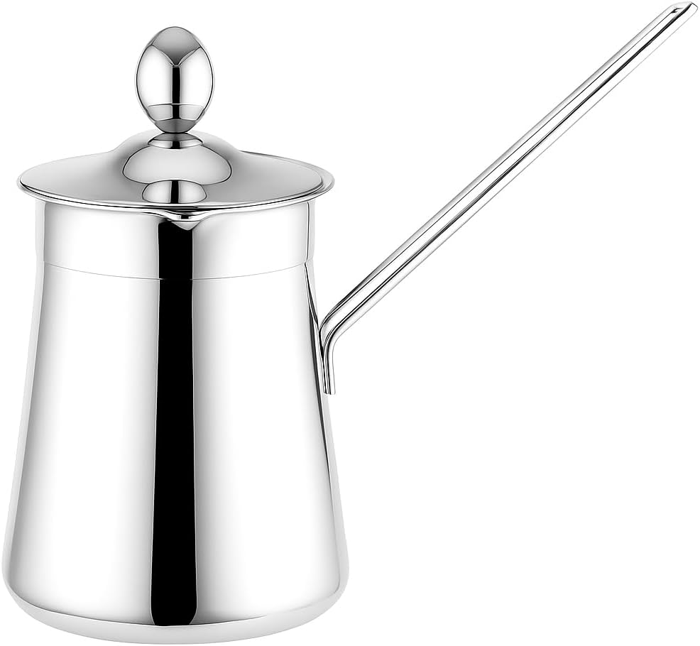 96 Pieces Decanters (Stainless Steel – Turkish Coffee – Milk Warmer – Butter Melting – With Handle – Lid – 350ml)