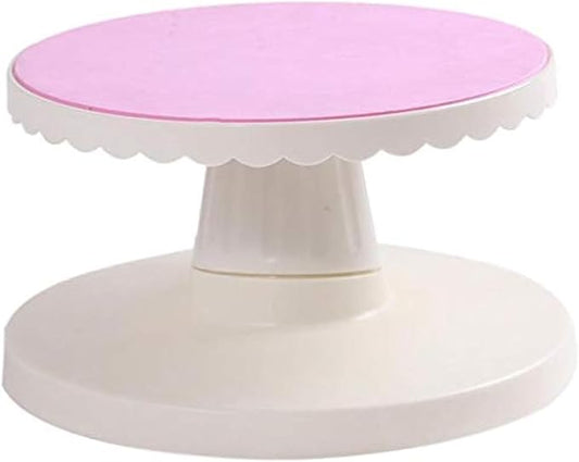 Fitto Pink and White Rotating Cake Stand - 360° Rotating Cake Turntable for Decorating, Frosting, and Display - Non-Slip, Easy-Clean Surface - Ideal for Cakes, Cupcakes, Desserts, Baking Enthusiasts